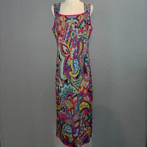 JOHNNY WAS DEMARNE KNIT MAXI DRESS MADE IN PERU BRIGHT COLOR PAISLEY PRINT - XL